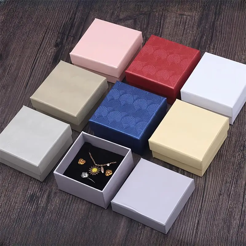 5Pcs 7x7cm Cardboard Jewelry Boxes Portable Storage Organizer for Necklace Earring Bracelet Daily Gift Giving