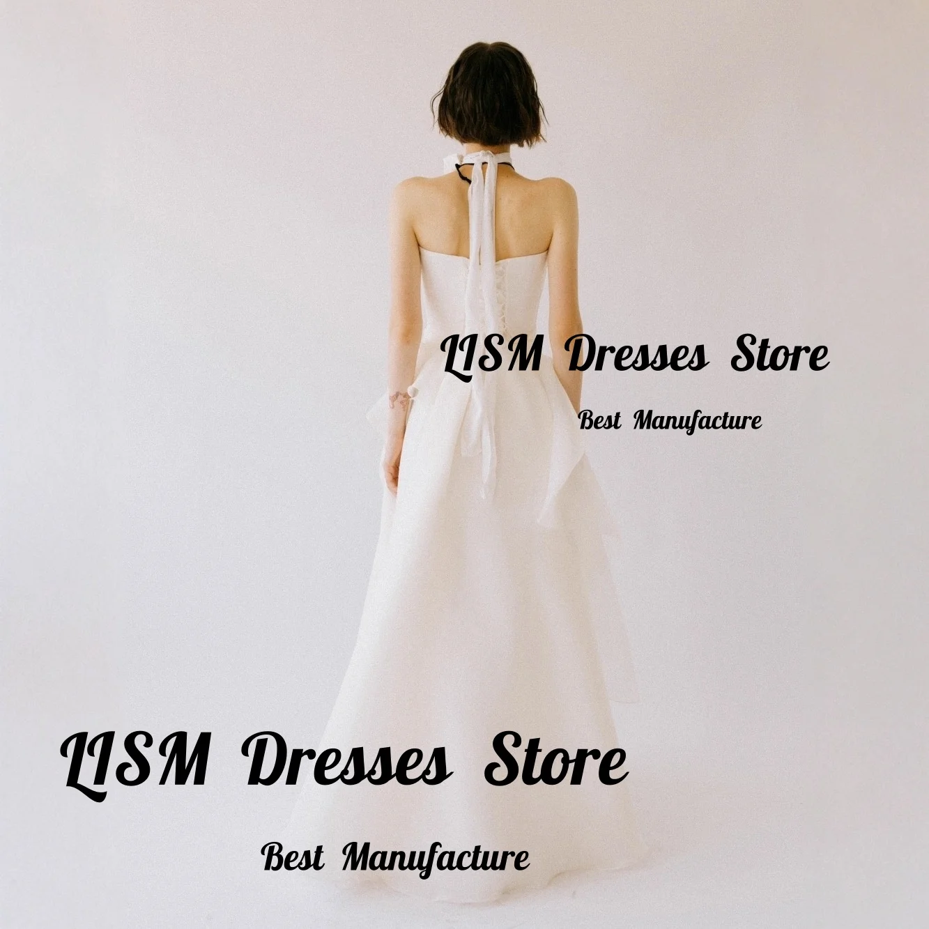 Lism Customized Simple Korean Wedding Dresses Strapless with Scarf Tiered Ivory Organza A-Line Photo shoot Bridal Reception Gown