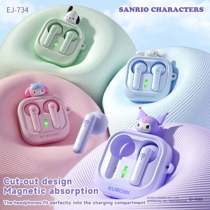 Sanrio EJ-734 Kuromi Bluetooth Earphones My Melody Cinnamoroll Stereo Earbuds Touch Control Sport Gaming Headphones with Case