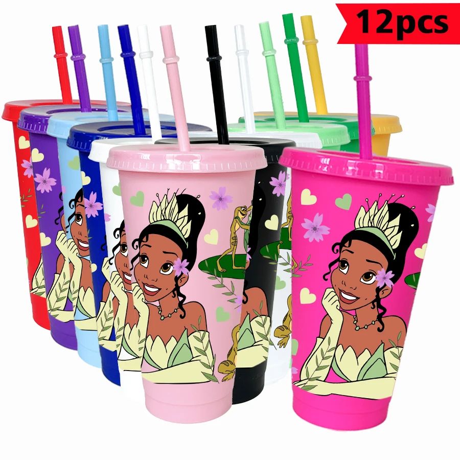 

12PCS/pack Disney, Princess, Floral 26oz Multicolor Plastic Water Cup Party Drinking Set Birthday/Back to School Gift