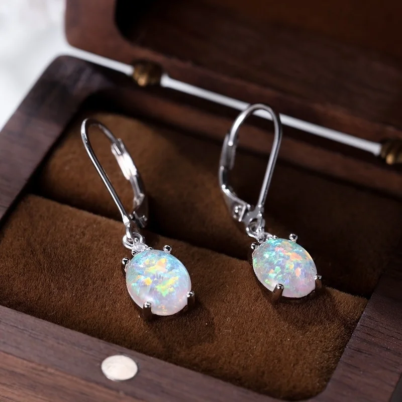 Bohemian Fashion White Fire Opal Dangle Earrings for Women Delicate Banquet Jewelry Accessories Gift