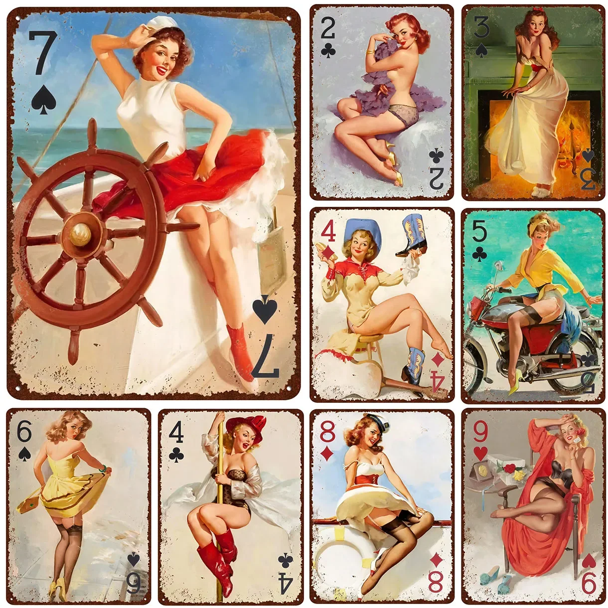 

Vintage Pinup Girl Pokers Wall Art Decor Retro Metal Tin Sign Wall Decorative Signs for Game Room Cafe Pub bar Shop Clubs Garage