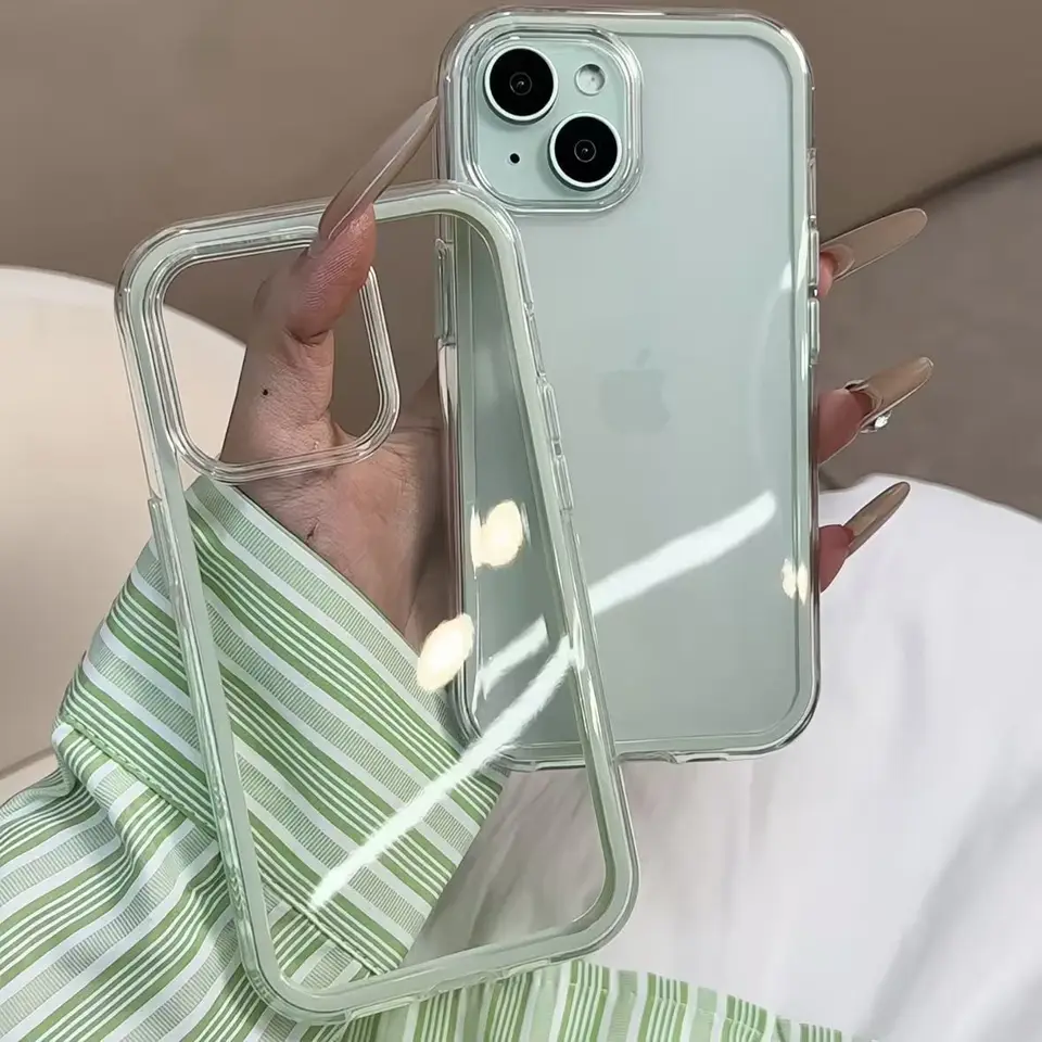 Funda de lujo con marco de color caramelo y parte trasera transparente, para iPhone 17 16 15 14 13 12 Pro Max 11 16PLUS 17, acrílica a prueba de golpes con borde protector 4