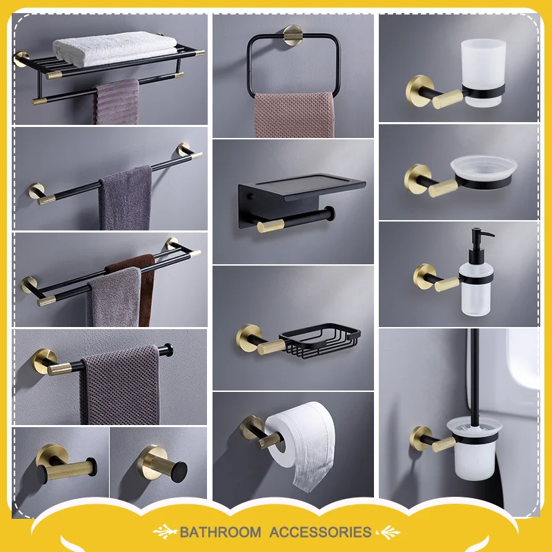 Stainless Steel Bathroom Hardware Set Wall Mounted Towel Rack Coat Hook Towel Bar Toilet Paper Holder Toilet Brush Accessories