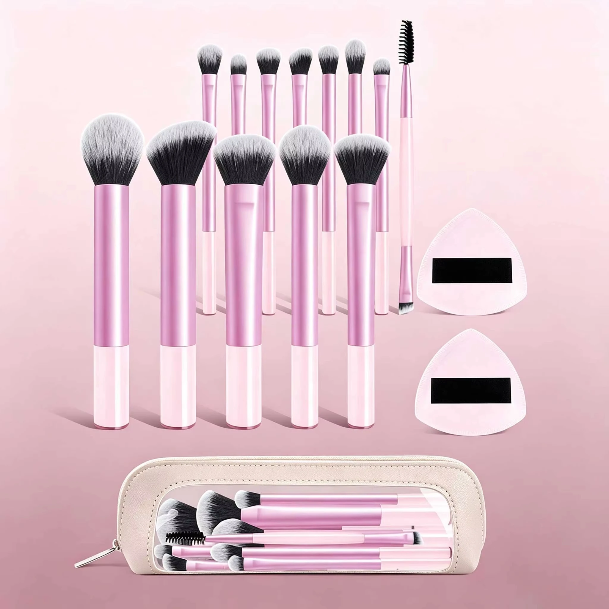 13/16pcs Makeup Brush Set, Including Professional Makeup Brushes, 1 Makeup Bag, 2 Makeup Sponges, Foundation Brush