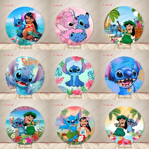 Lilo & Stitch fondo redondo niño cumpleaños Baby Shower círculo telón de fondo tema cubierta redonda decoración de fiesta sesión fotográfica Prop