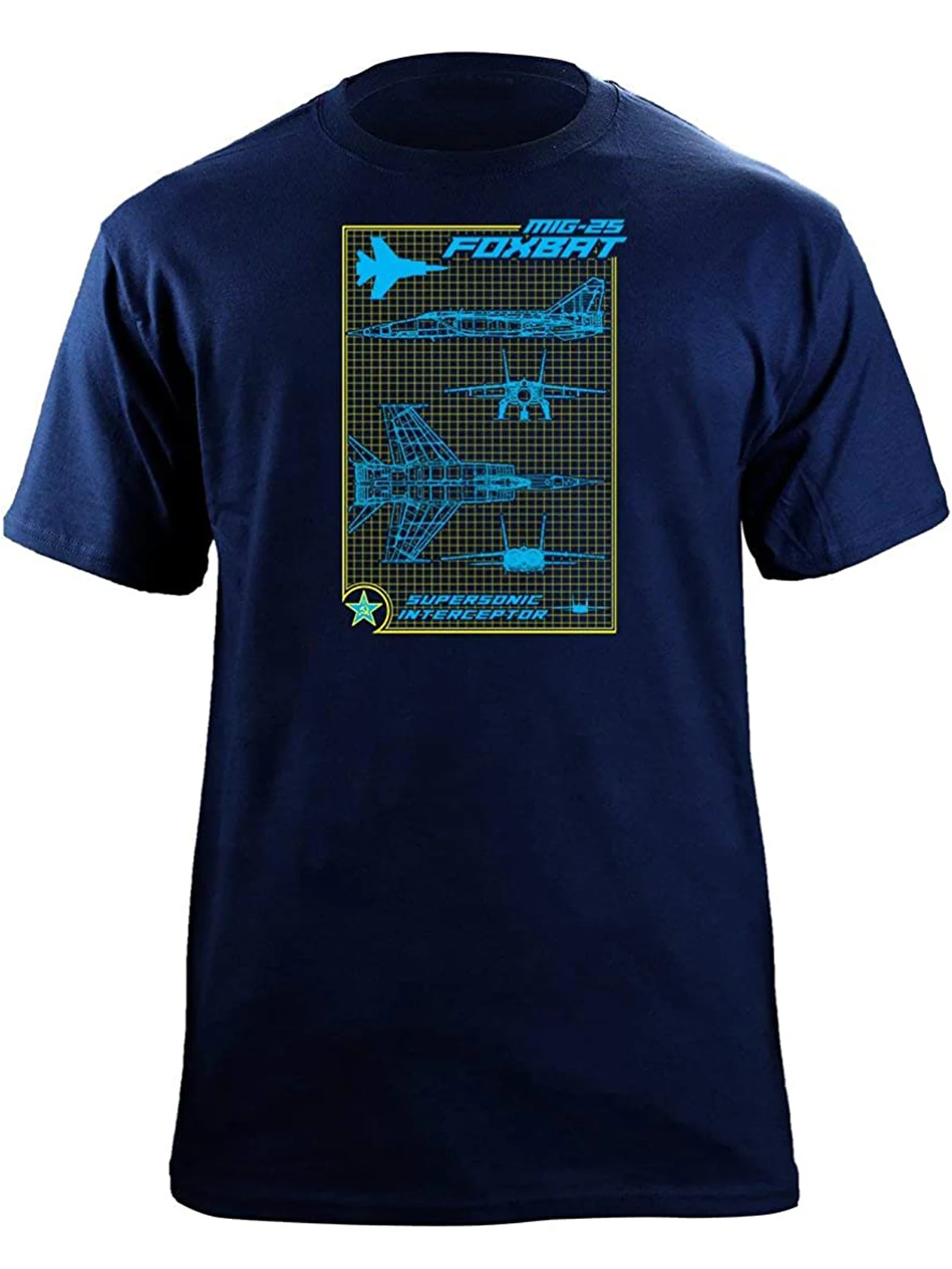 MiG-25 Foxbat Interceptor and Reconnaissance Aircraft Blueprint T Shirt. New 100% Cotton Short Sleeve O-Neck Casual T-shirts