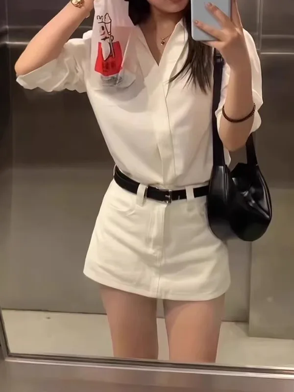 Plus size americano branco denim saia feminina verão nova linha a bodycon ultra ort calças anti-luz cintura alta saia linha a