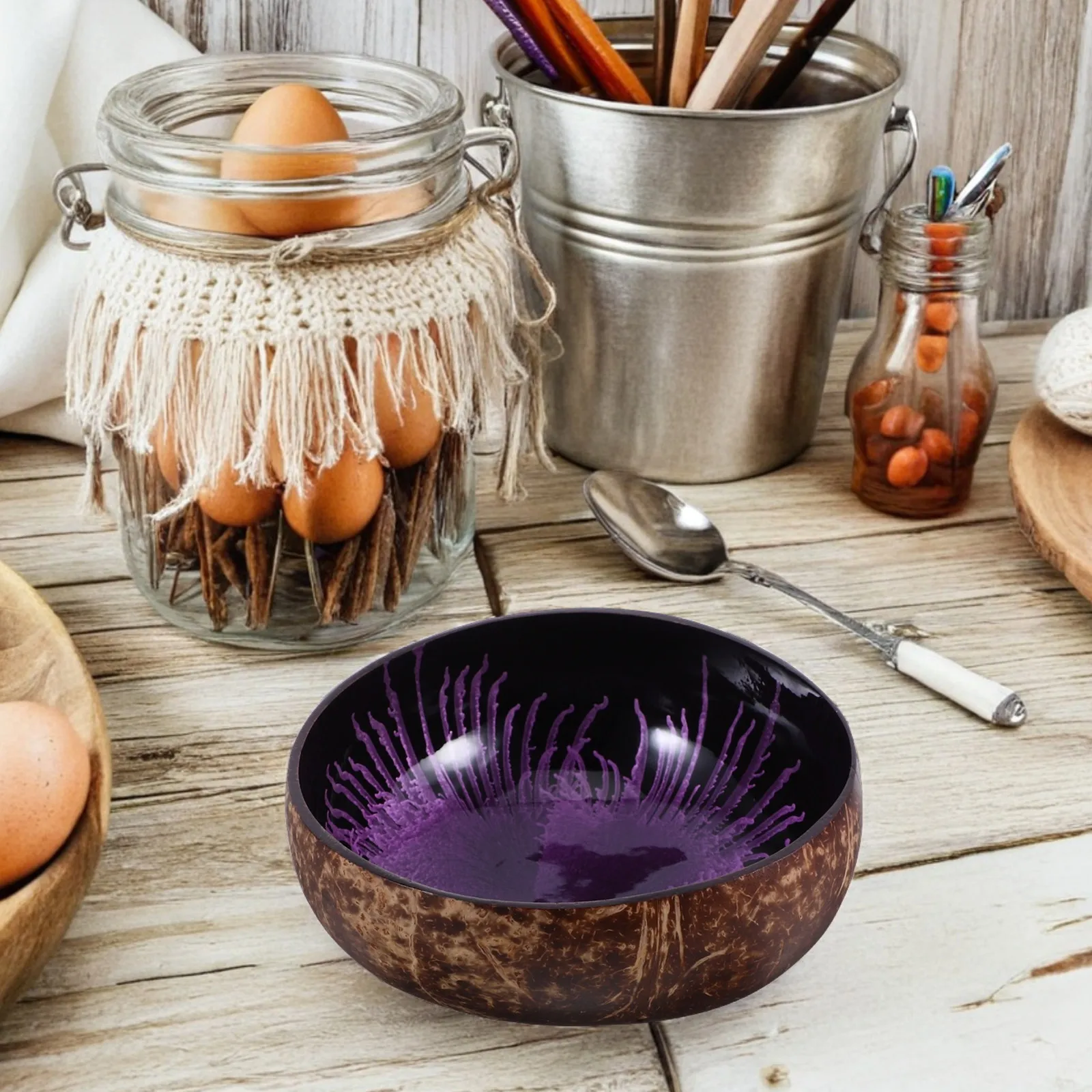 Natural Coconut Shell Bowl Eco Friendly Trinket Tray Candy Dish Key Holder Jewelry Plate Dessert Serving Dish