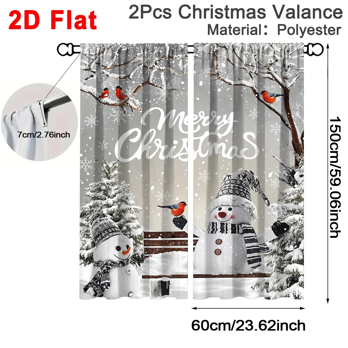2pcs Christmas Curtains 60*150cm Snowman Xmas Tree Pattern Polyester Curtains Winter Wonderland Treatment Winter Holiday Decor