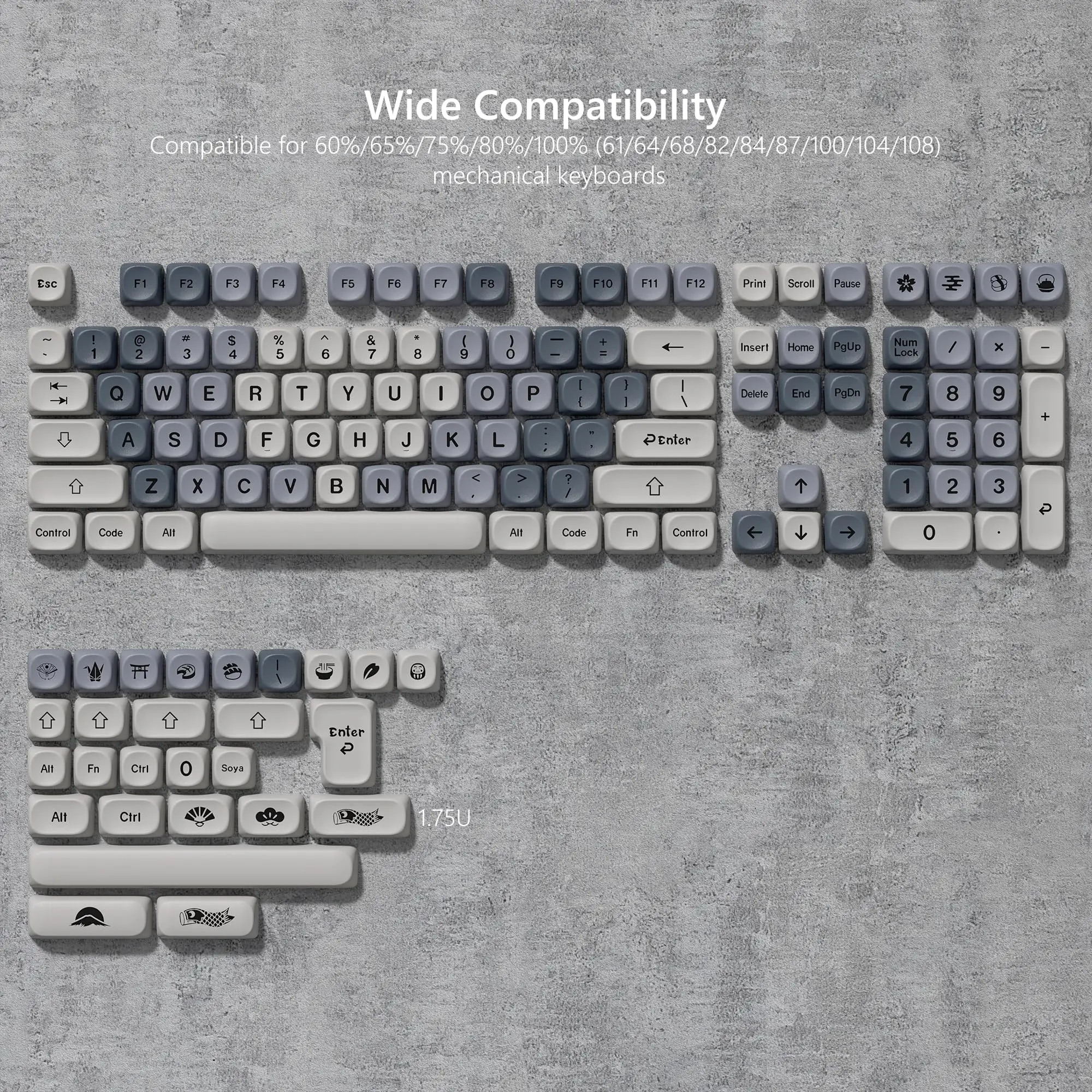 Gradient Gray MOA Profile PBT Keycaps 5 Sides Dye-Sublimation Keycaps 134 Keys for Gateron Cherry MX Switches Gaming Keyboard