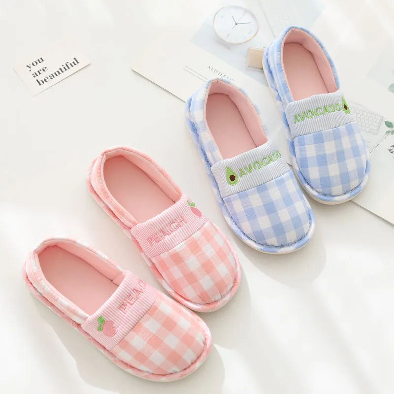 New Soft Cotton Fruits House Indoor Flats Strawberry Slipper Four Seasons Slippers For Girl Women Cute Animal Shoes Pink Blue