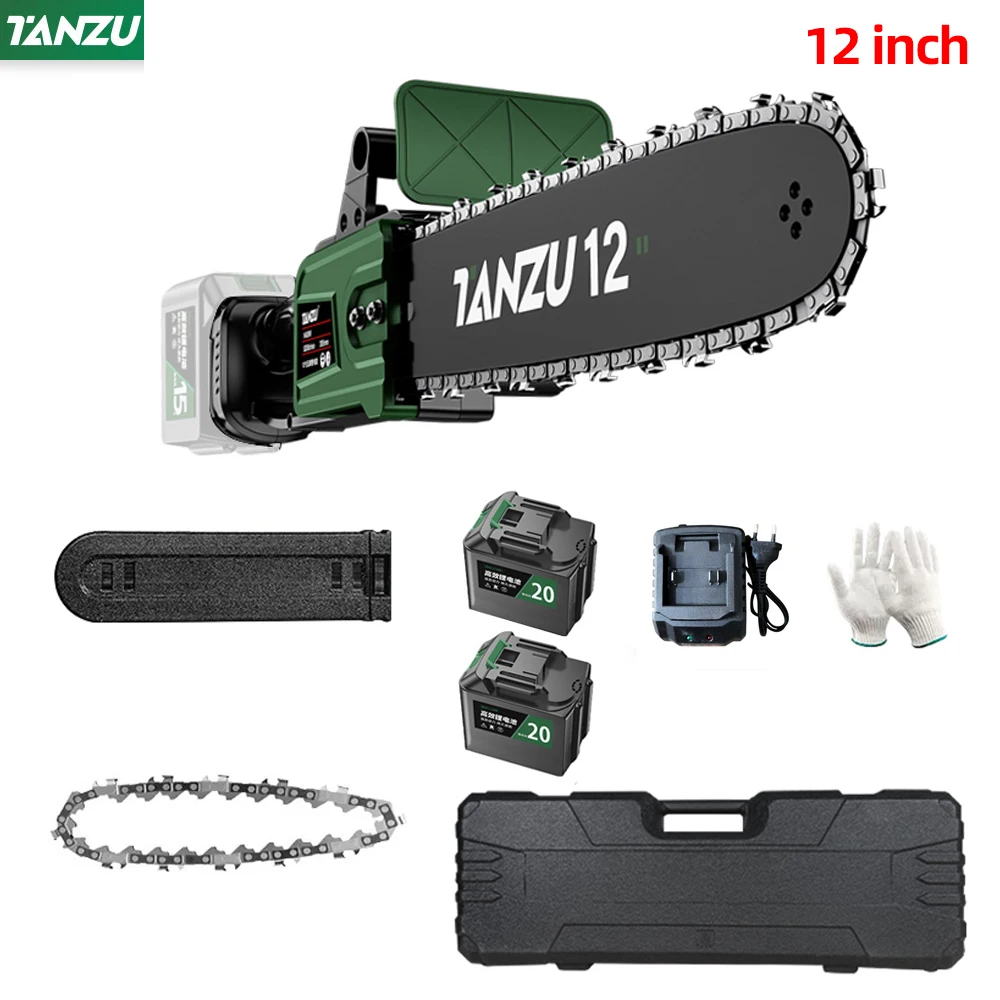 Brushless Motor Electric Chain Saw 12 Inch Garden Wood Cutting Chainsaw Cordless Pruning Power Tools With Lithium Battery Tanzu