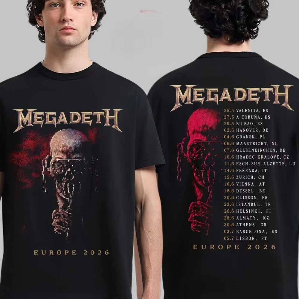 Megadeth Europe 2026 Tour Graphic Merch T Shirt Summer Unisex Men‘s Women's T-Shirts Y2k Fans Casual Tee Streetwear