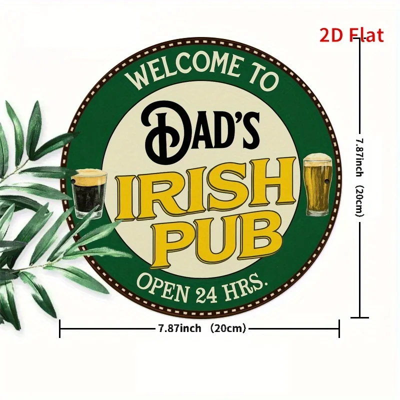 2D Flat Printing, a Vintage American Round Metal Tin Sign Measuring 8X8 Inches, Durable Tin Sign Welcoming You to an Irish Pub,
