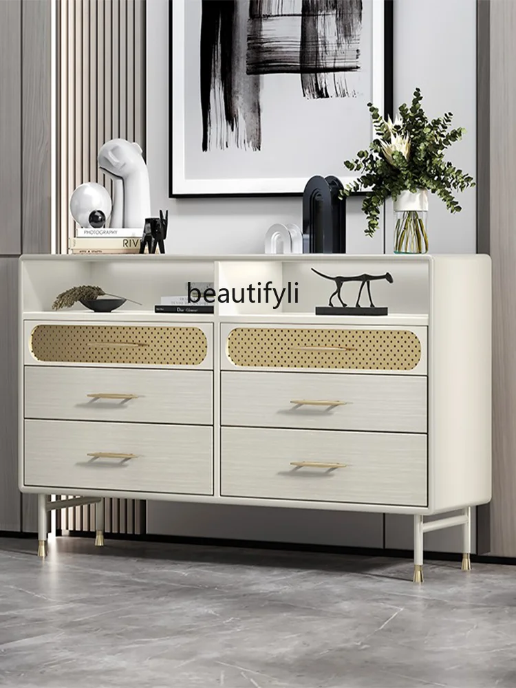 Light Luxury Chest of Drawers Bedroom Induction Lamp TV Cabinet Storage Cabinet Modern Solid Wood Side Cabinet Chest of Drawer