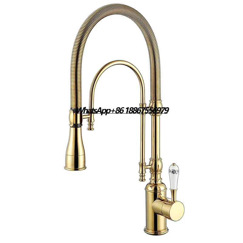 

Brass Gold Water Tap Pull Out Sprayer Kitchen Faucet
