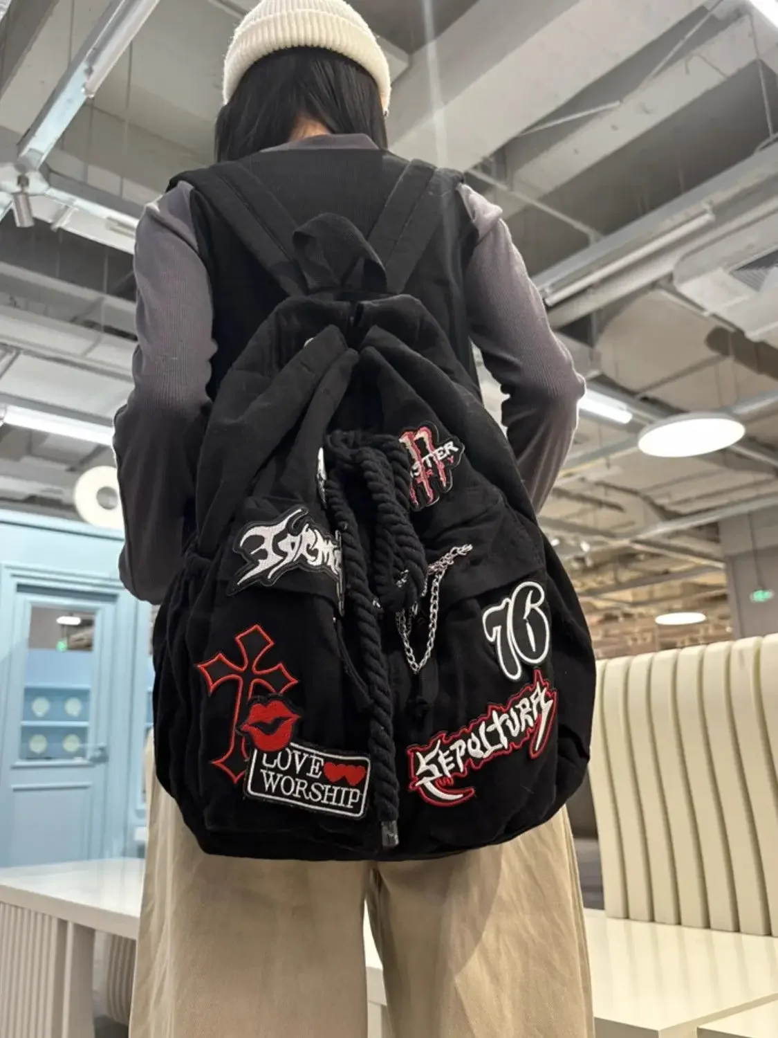 Original Subculture Skull Cross Aesthetic Student Casual School Bag High-capacity Goth Hottie Streetwear Trend Backpack Mochilas