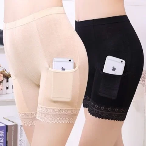 2026 Braga pantalón de protección tamaño pantalones de seguridad boxer corto debajo de la falda con bolsillos pantalón de protección debajo de la falda muslo rozaduras encaje