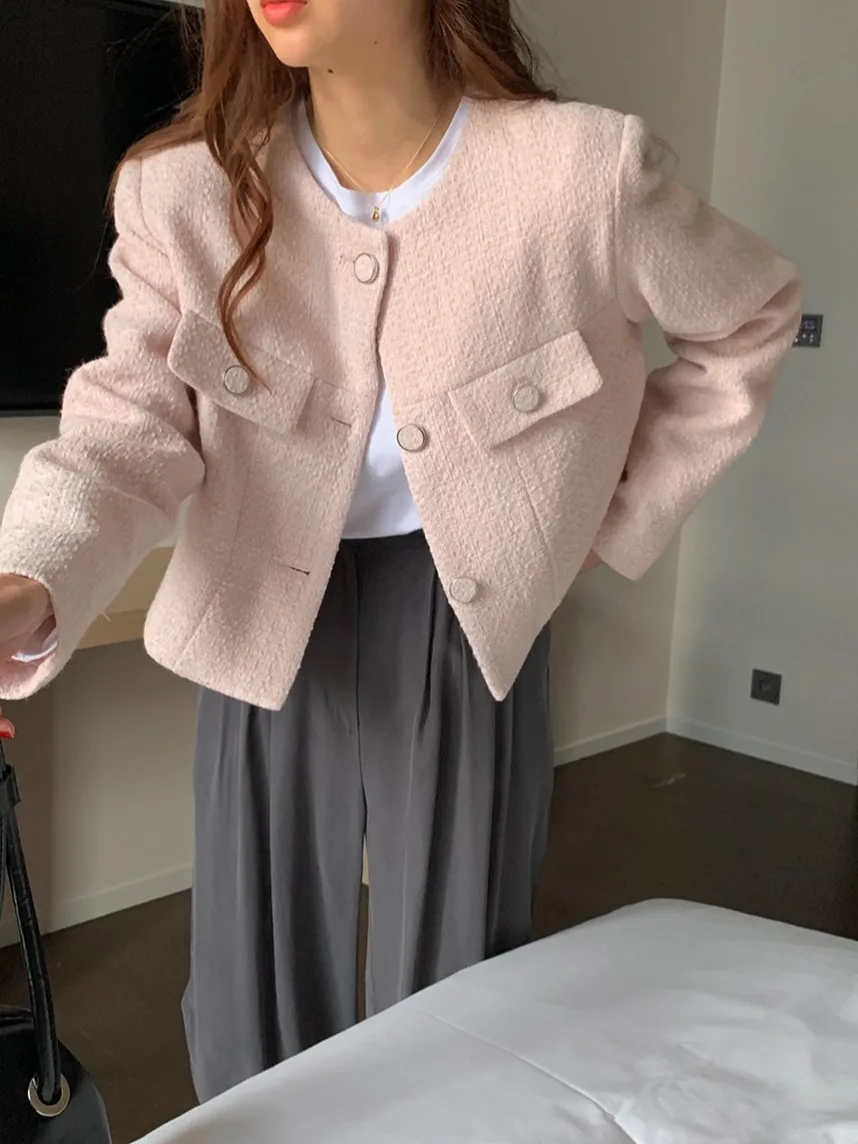 Chic Autumnal Tweed Lungo Sve rotondo Ne Bottone singolo ket Decorato Capispalla ampio per donna Ele Classic Sle