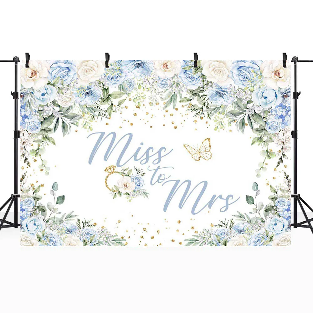 Mocsicka miss para mrs casamento pano de fundo branco e azul flor mulher retrato fotografia fundo do chuveiro de noiva decoração de festa