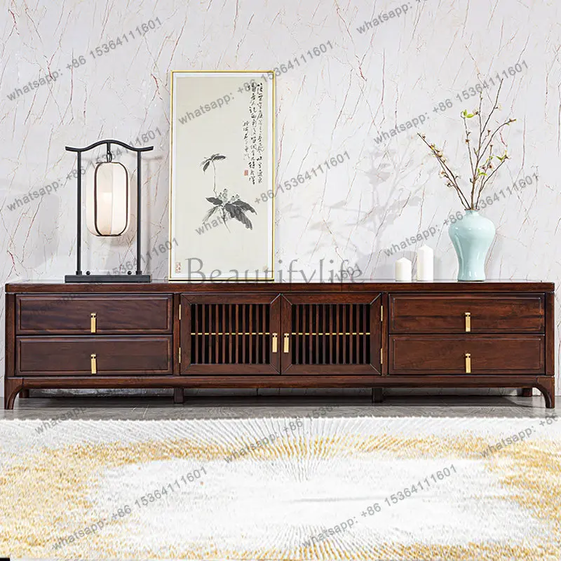 

Новый китайский шкаф для телевизора из черного дерева, шкафчик для квартиры размера гостиной из цельного дерева