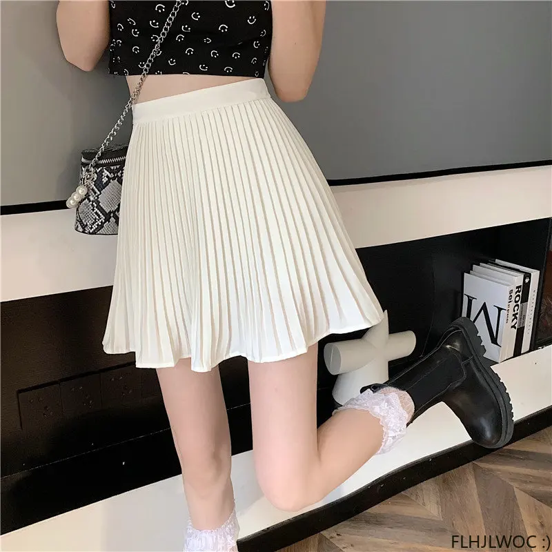 Black White Elastic High Waist Pleated Mini Skirt 2023 Women Fashion Preppy Style Girls Cute Sweet A Line Mini Skirts