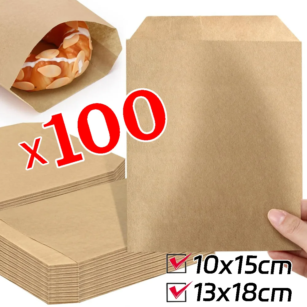 

10-100pcs Party Favor Bag Kraft Ware Envelopes Merchandise Bag for Snack Cookie Popcorn Candy Sandwich Gift Bag 10x15cm/13x18cm