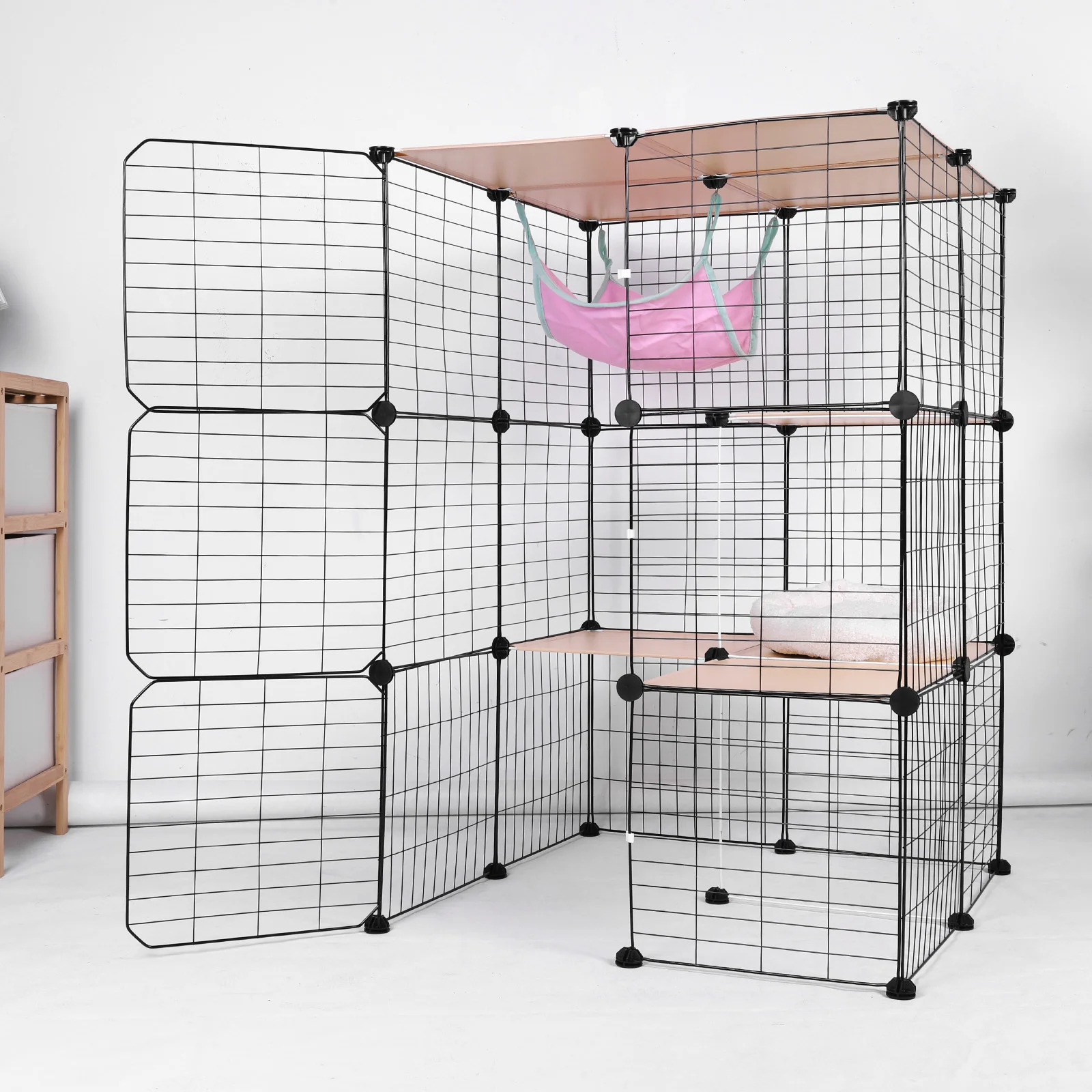 

3-Tier Indoor Cat Enclosures W/ Hammock & Bed Cat Wire Kennel Crate Kitten Playpen Cage Large Exercise Place Ideal for 1-3Cats