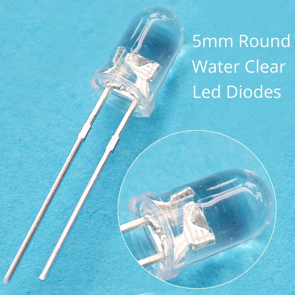 100Pcs 3V 20MAH F5 5mm Round UV Purple Diode Led Bright Light Water Clear Bulbs Electronic Component Emitting Diodes Bulb Lamps