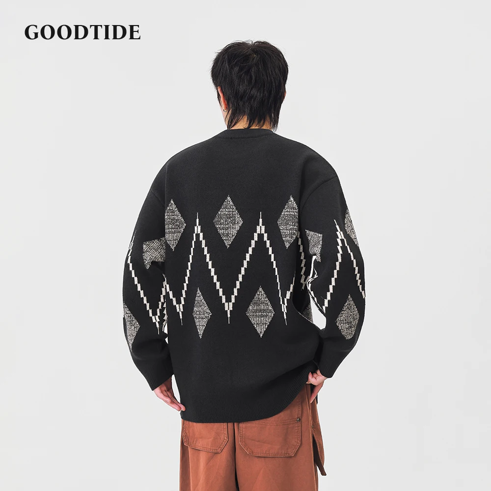 Fashion Men's Casual Crew Neck Sweater 2025 Winter New Argyle Pattern Knitted Pullover Comfortable Soft Long Sleeve Jumper Top