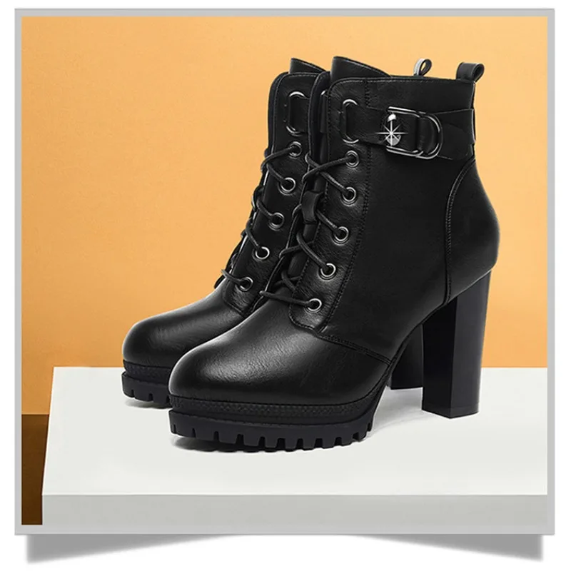 

Новинка 2025, флисовые осенне-зимние ботильоны на платформе со шнуровкой и боковой молнией на блочном каблуке