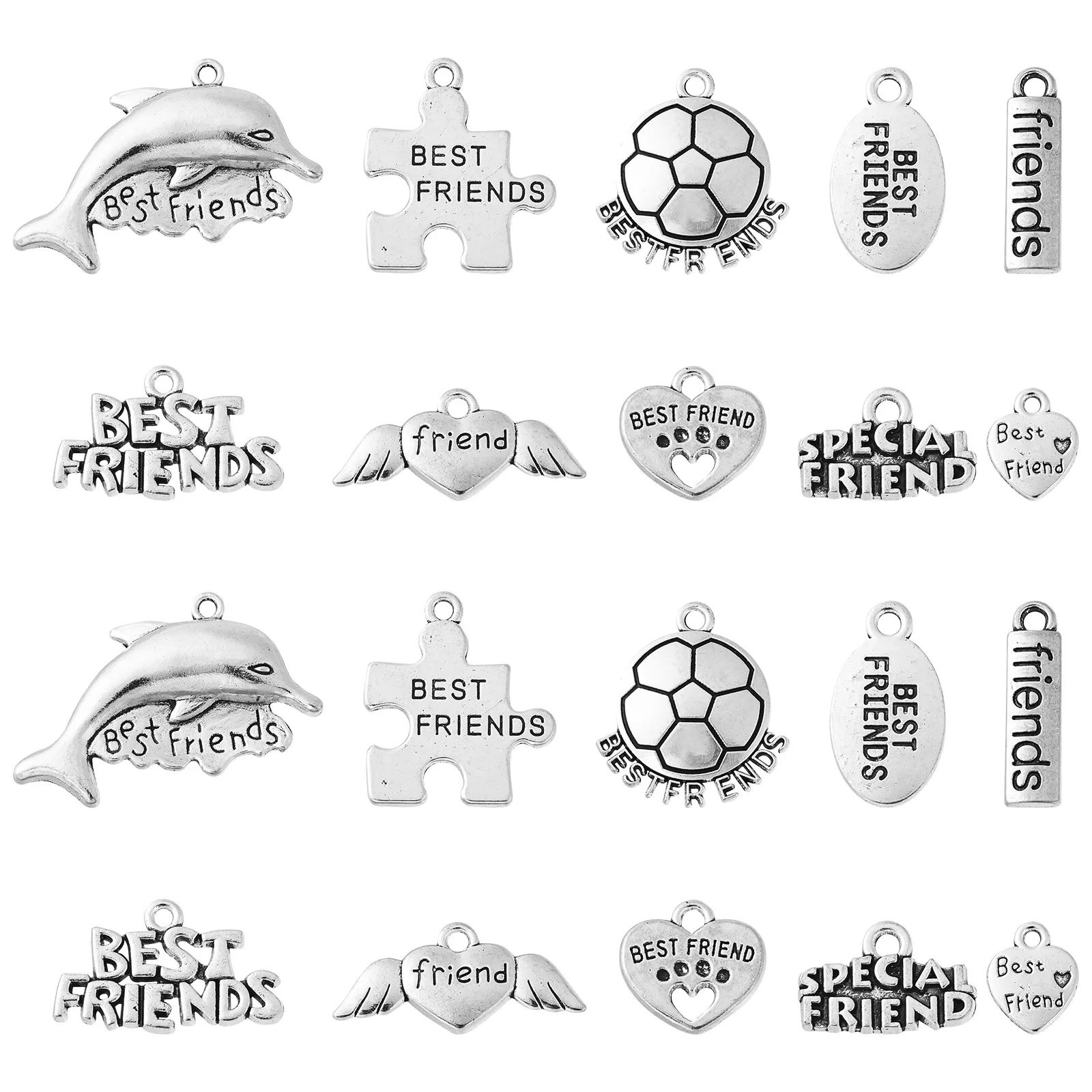 

Pandahall 100Pcs 10 Styles Tibetan Best Friends Charms Vintage Friendship Charms Friends Word Pendants for DIY Jewelry Making