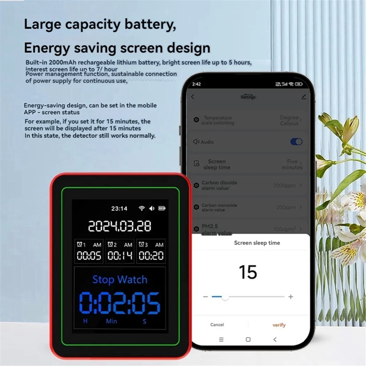 ABKO-Tuya WiFi 15 en 1 Detector de calidad del aire portátil para el hogar PM0.3 PM1.0 PM2.5 PM10 CO CO2 Tester con función de alarma