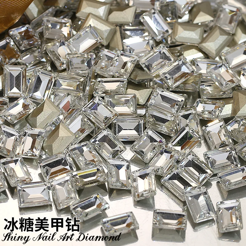 30PCS Sparkle White Clear Sugar Cube Rectangle Pointed Diamonds Glass Nail Art Rhinestones Decorations Manicure Shiny Ornaments