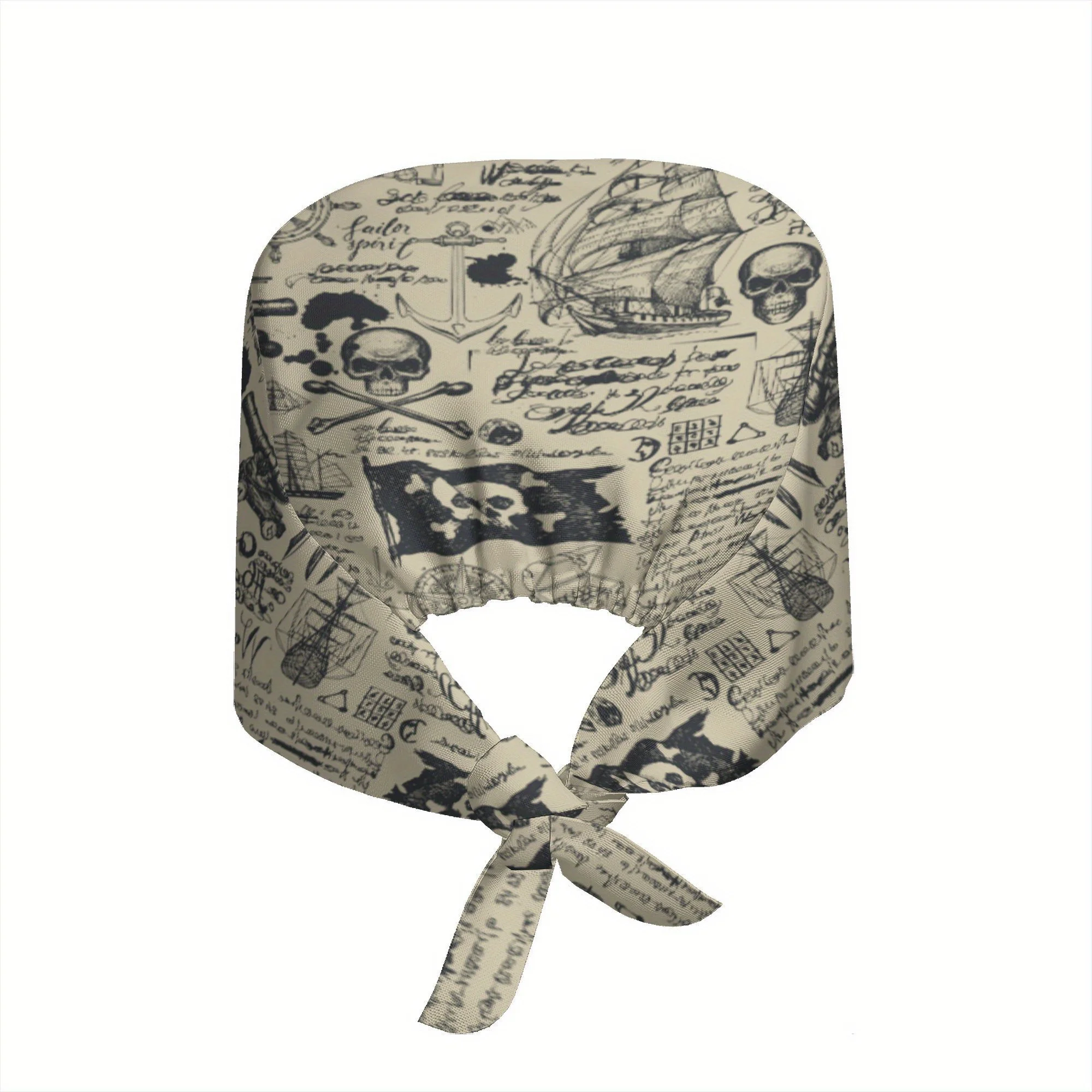 1pc Vintage Surgical Hat - Adjustable Tie Back Closure, Beige/Black/White nautical, for Nurses, Chefs, Artists - Hospital, Resta