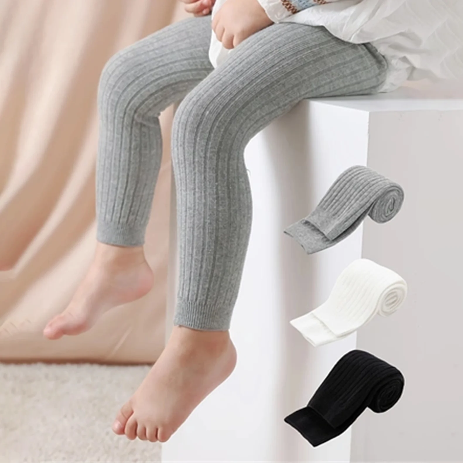 3pcs Girls' Stretchy Knit Tights - Slim Fit, Versatile & Fashionable with Vertical Stripes, Machine Washable