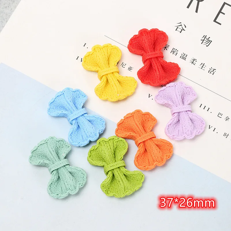 10pcs Resin Bow Cabochons Flatbacks Crafts Embellishments 37mm Colorful Bowtie Flower Cabochon For Scrapbooking Acccessories