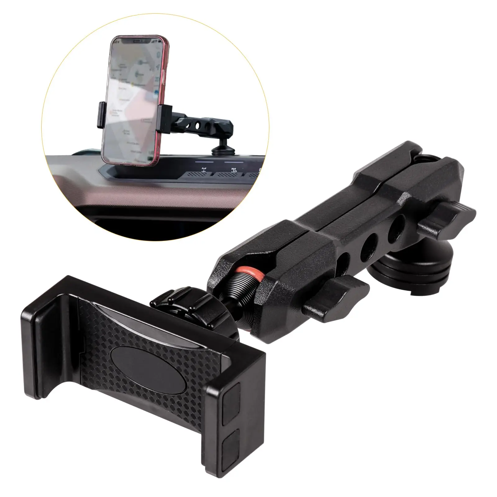 

Universal 360° Rotating Aluminum Dashboard Phone Mount For 2021-2026 Bronco 2/4 Door, Adjustable Smartphone Holder, Black