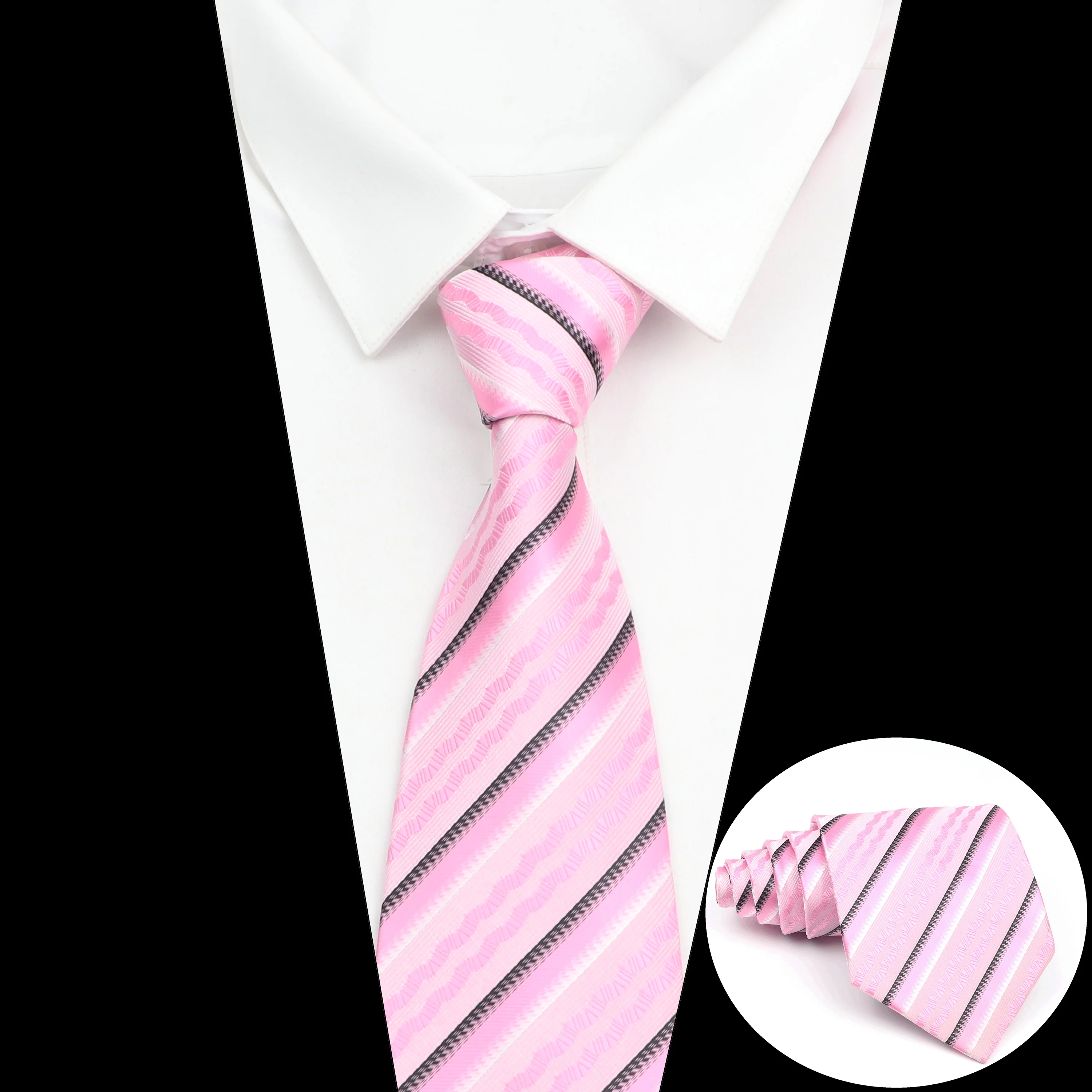 Wholesale Tie For Men Fashion 9 cm Striped Tie Men Pink Purple Fit Wedding Luxury Party Suit Accessories Necktie Gravatas Gifts