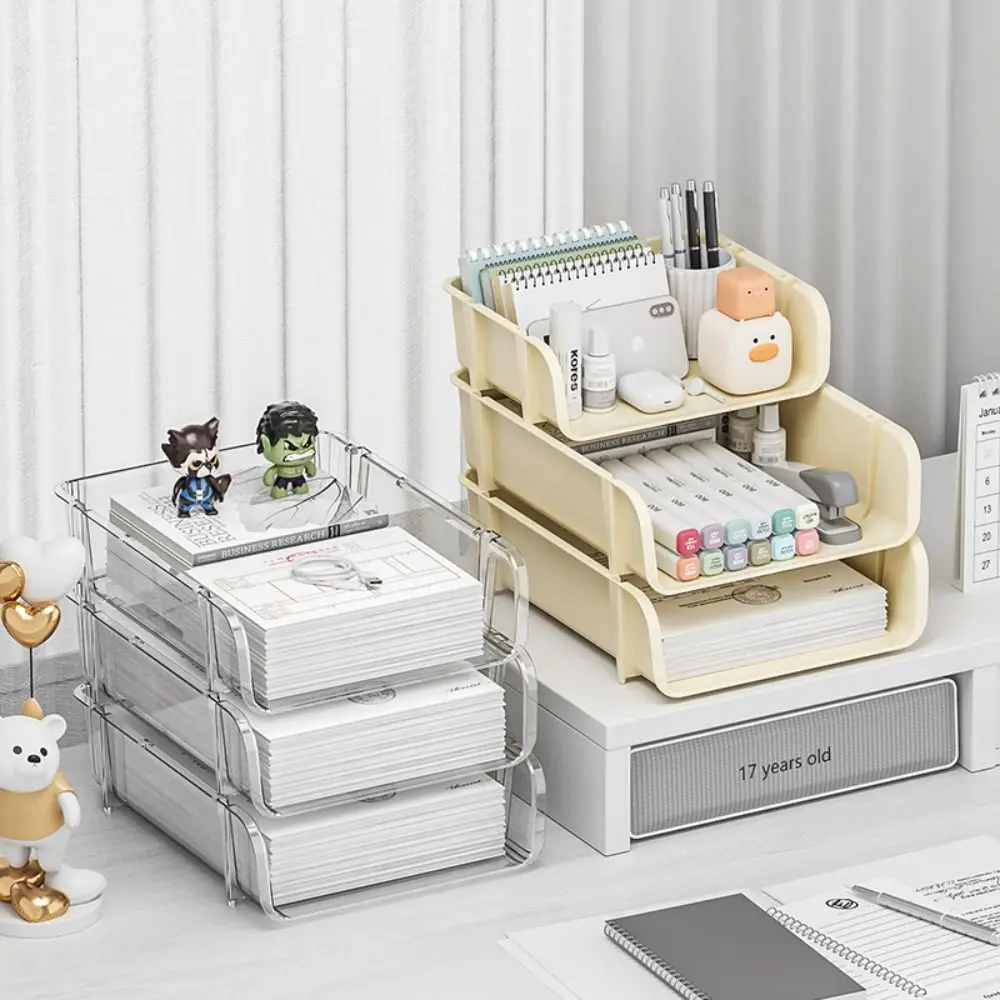 

Multifunctional Minimalism File Storage Tray INS Style Stackable A4 File Rack Durable Desktop Organizer Newspaper