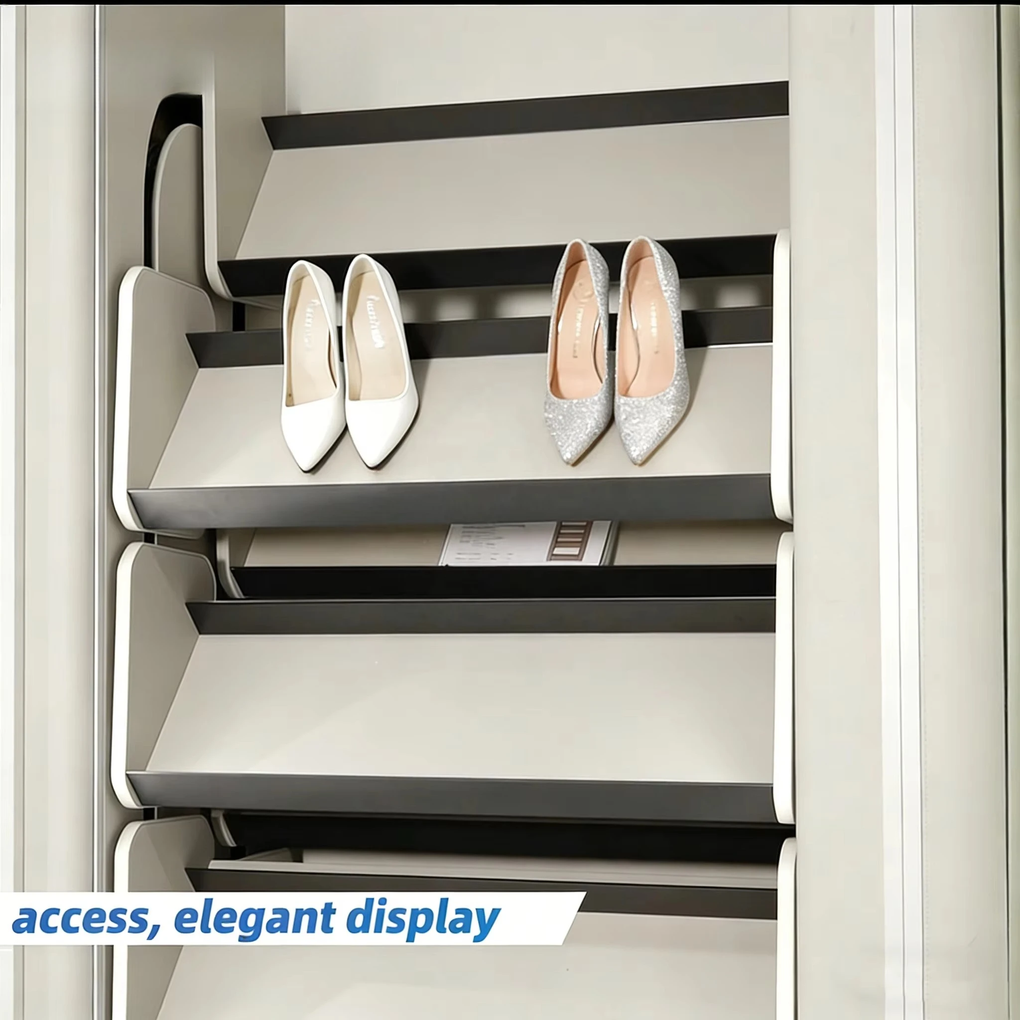 Metal rotating shoe rack, space-saving wardrobe storage rack, high and narrow shelf, bedroom multi-functional shoe cabinet