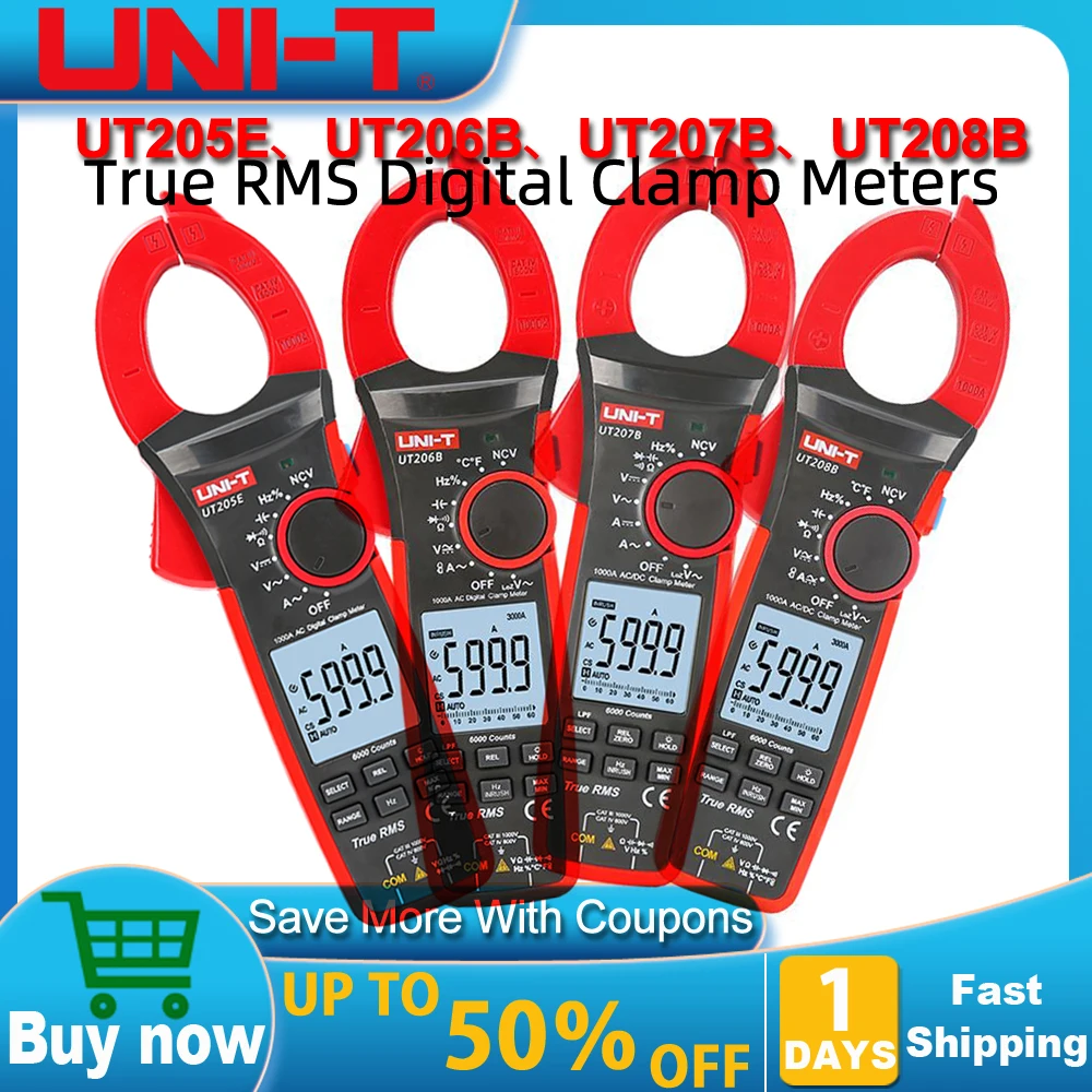 

UNI-T UT207B UT208B True RMS Digital Clamp Meter AC DC Current 1000A 1000V LPF 6000 Count Backlight Flashlight Multimetro Tester