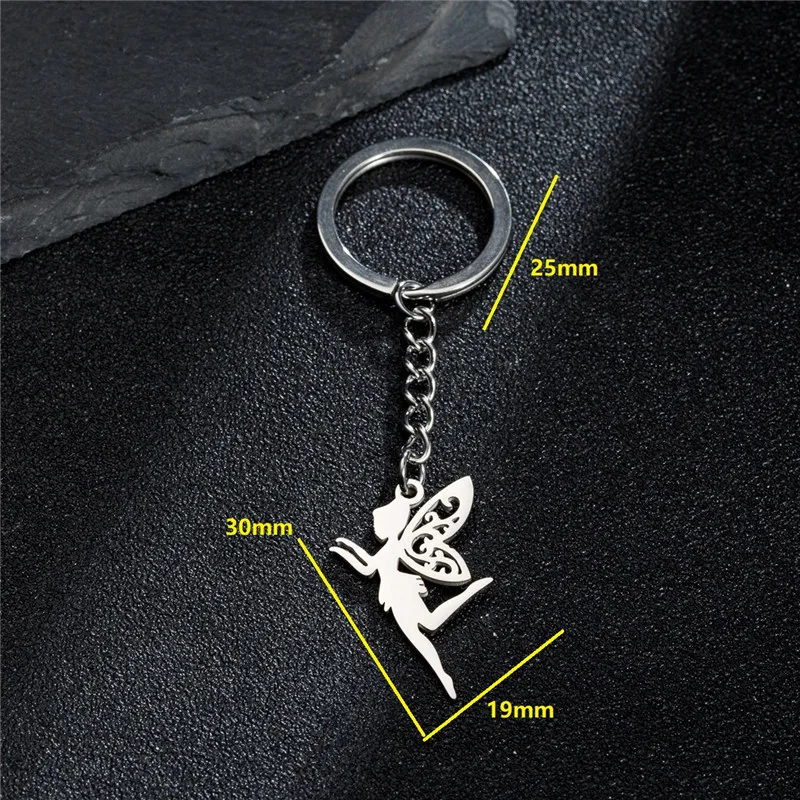 Flying Fairy Pendant Stainless Steel Key Chain Beautiful Angel Elf Keyring Girls Student Schoolbag Keychains Gifts Accessories
