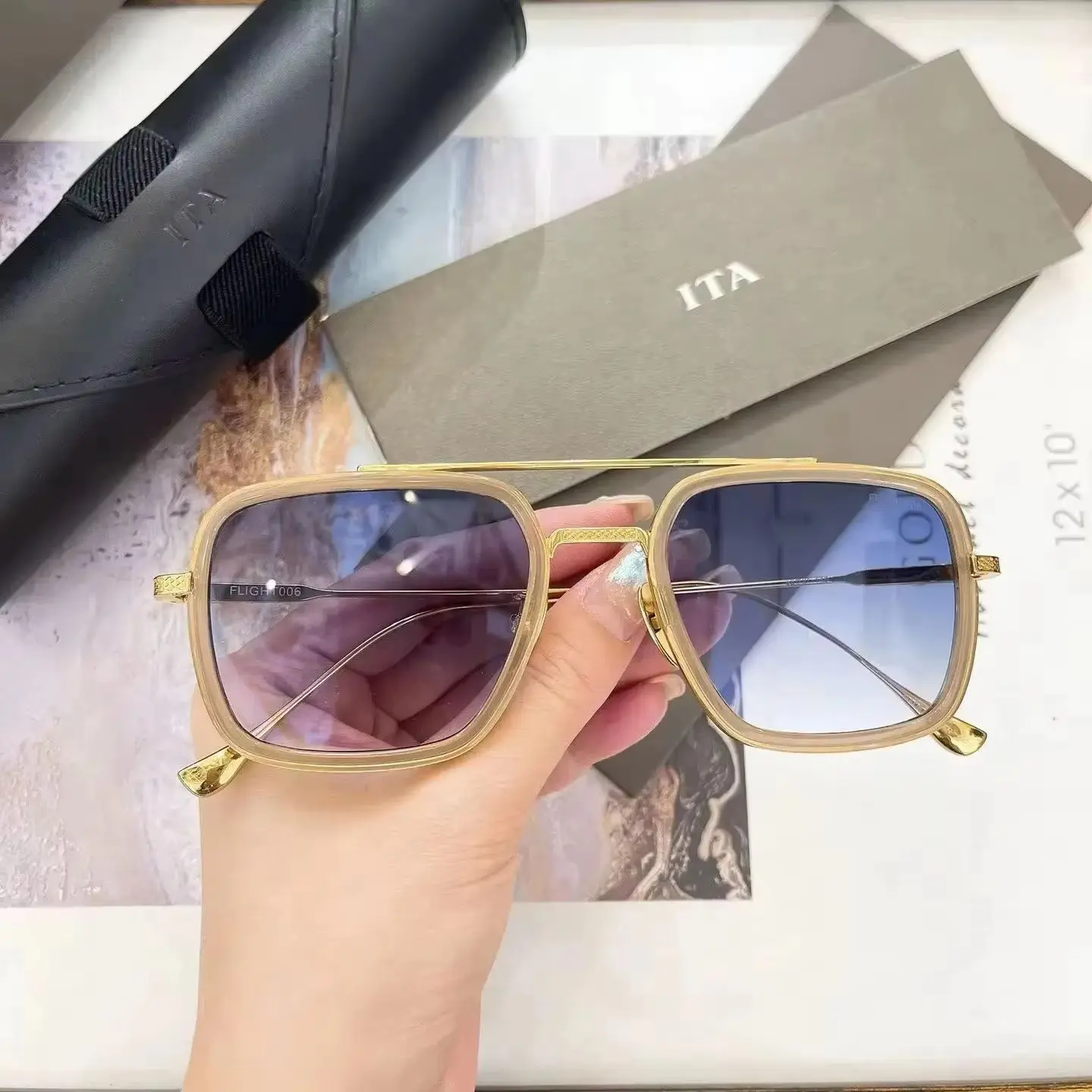 

Newest Brand Women Men Sunglasses Fashion Classic Luxury UV400 Gold Alloy Frame For Unisex Eyeglasses ADITA DTS006 FLIGHT 006