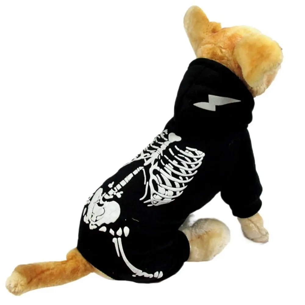 Electric Shock Dragon Halloween Pet Clothes Skull Printed Warm Dog Luminous Hoodie Soft Comfortable Dog Skeleton Jumpsuits