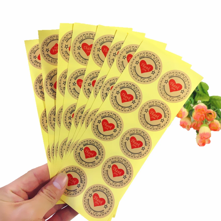 100 Pcs/lot Thank You Heart Kraft Paper Packaging Label Seal Sticker for Christmas Cookie Handmade Products Stickers