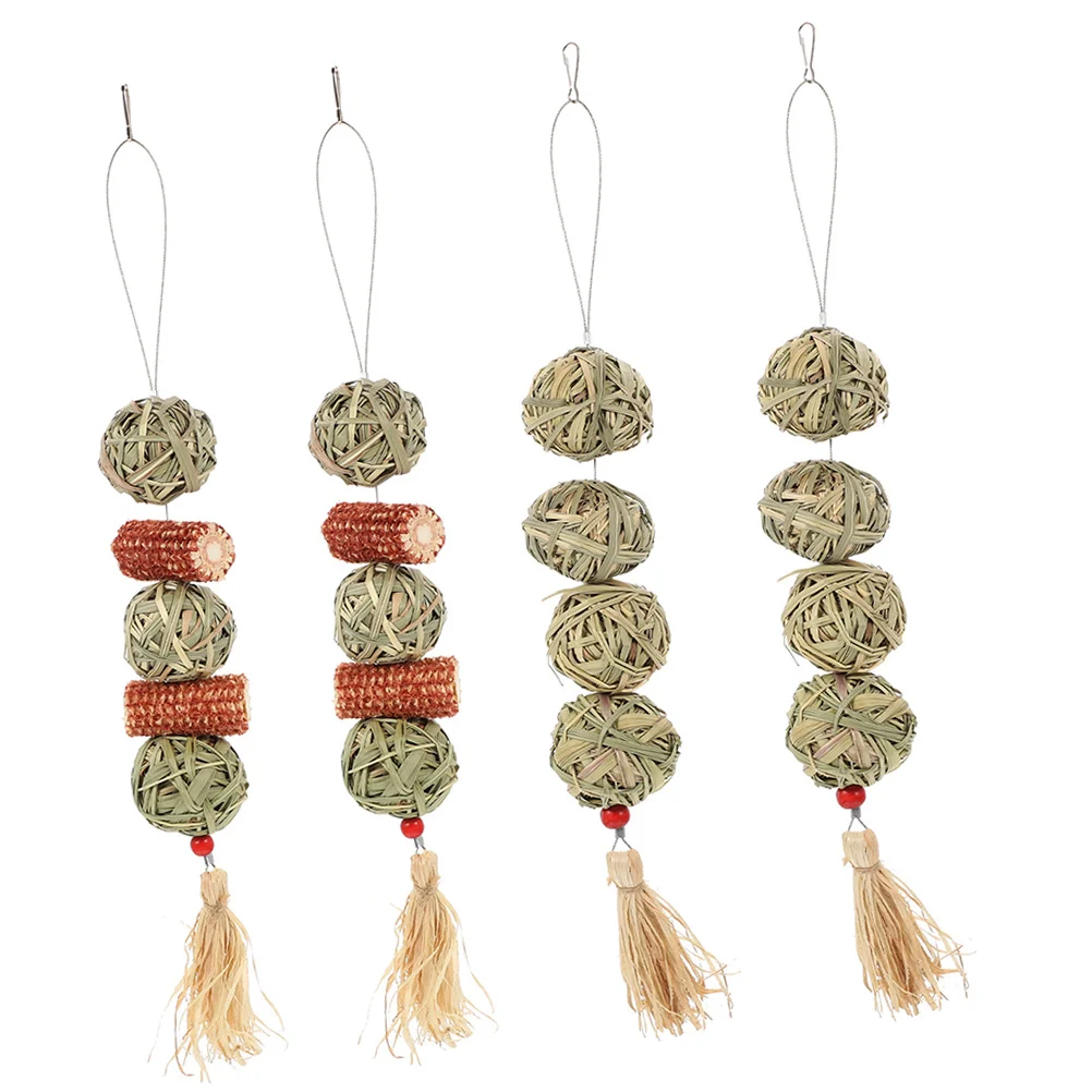 

4pcs Grass Woven Ball Hang Chew For Rabbits Guinea Pigs Hamsters Teeth Cleaning Natural Molar Plaything Bunny Chewing Pet Supply
