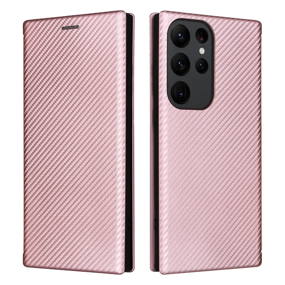 

Чехол из углеродного волокна для Samsung Galaxy S23Ultra, магнитный флип-подставка для книги, кошелек для карт, кожаный защитный чехол