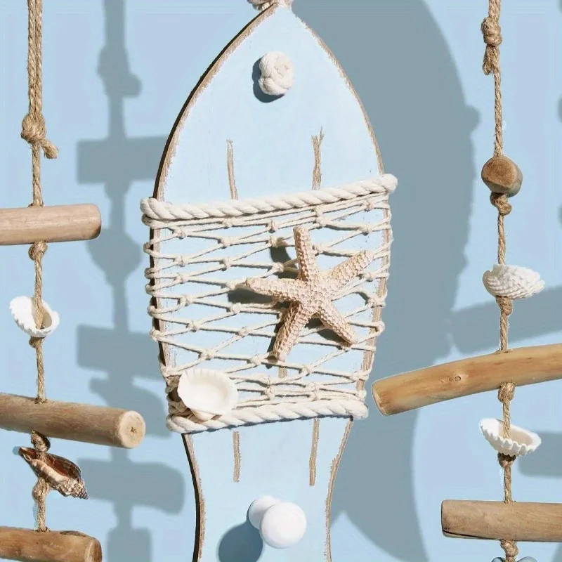 1PC Fish String Wooden Fish Sea Pendant for Decor Fish Skewers Wood Carving Pendant Fish Hanging Decor